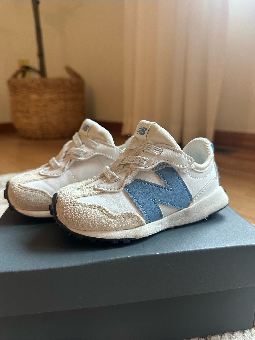 New Balance Kids' White & Light Blue Athletic Sneakers